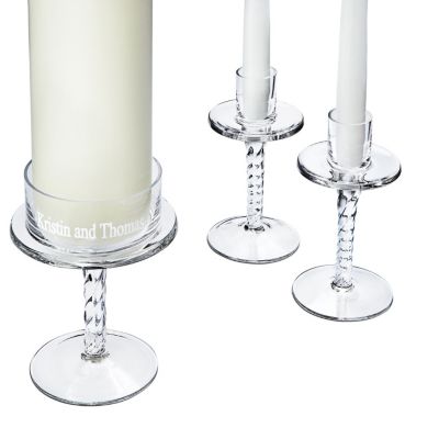 Glass Pedestal Unity Candle Stand Set